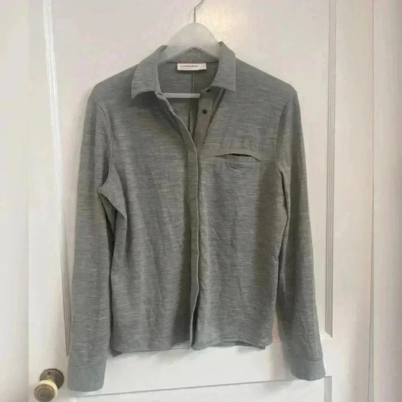 Icebreaker Merino Wool Grey Snap Closure Button Up Shirt - Picture 1 of 6